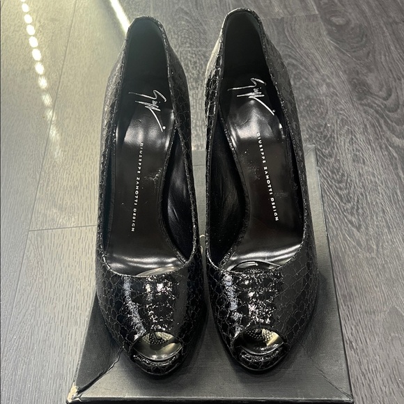 Giuseppe Zanotti Shoes - Giuseppe Zanotti Shimmering Black Peep Toe Heels​
